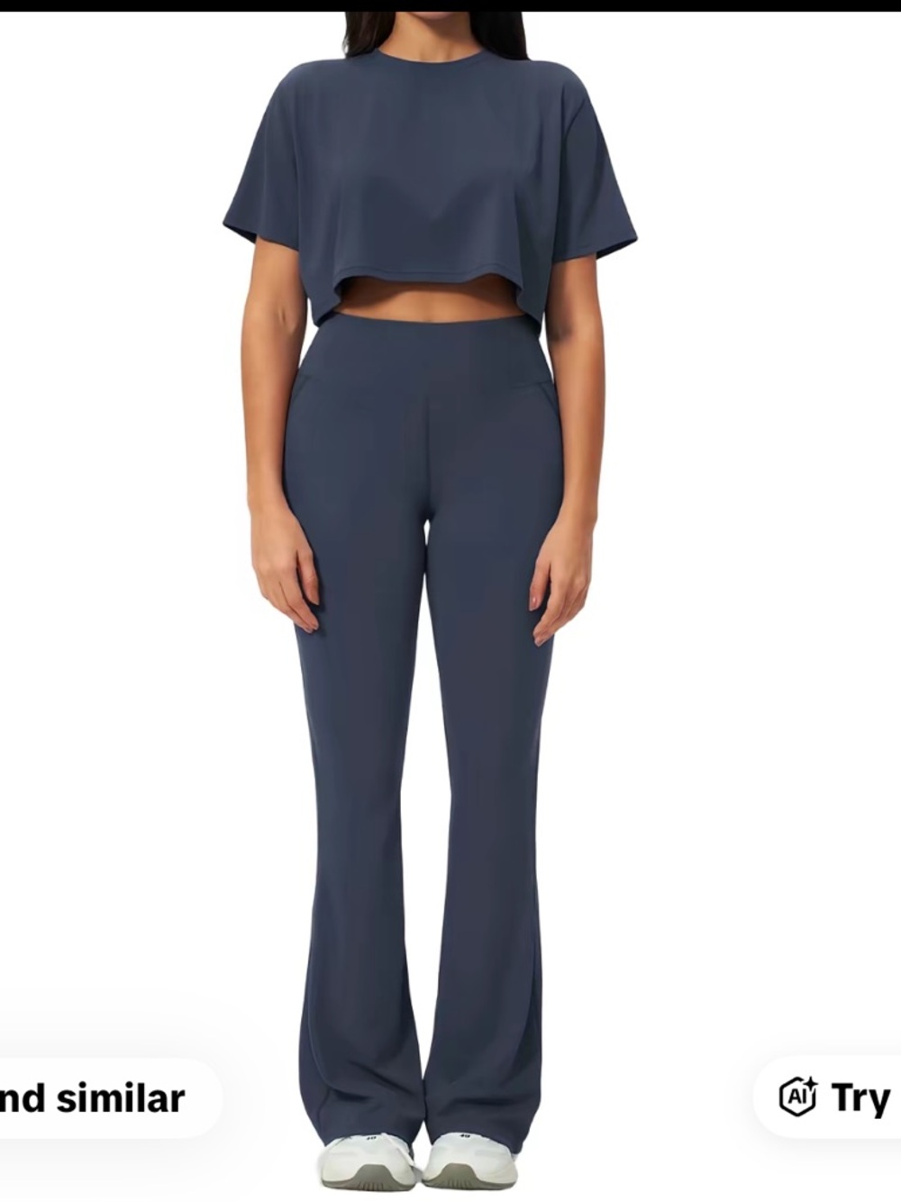 High-Waist Navy Flare Pants Set